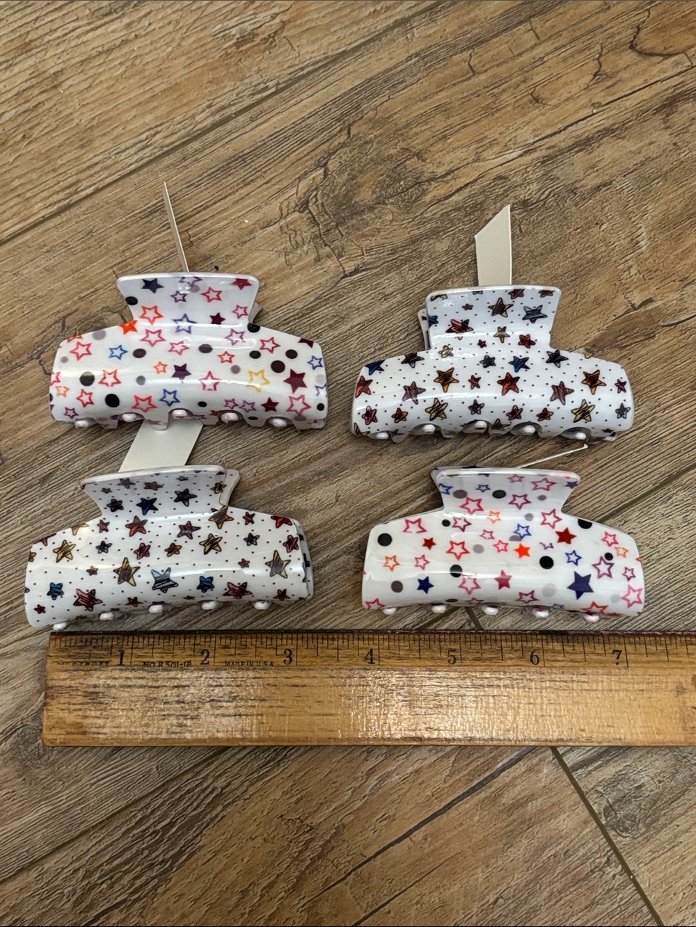 Star Print White Hair Claw Clips - Set of 4